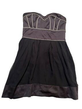 Stretsis Women's Size 4 Strapless‎ Dress Black White Piping Silk A-Line Y2K Zip